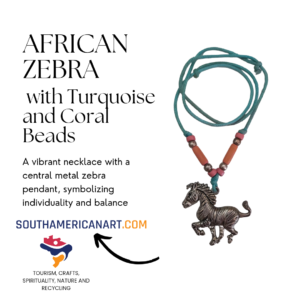 African Zebra with Turquoise and Coral Beads
